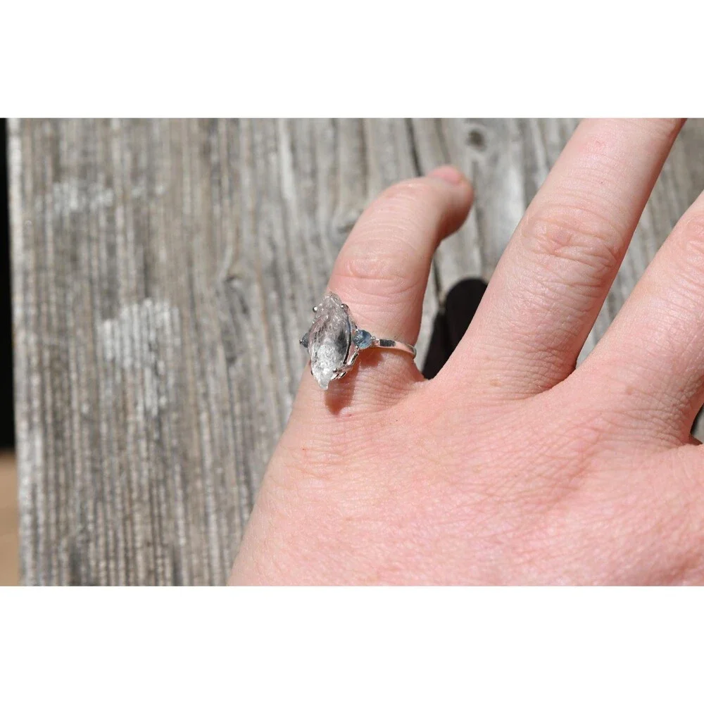 Engagement ring Montana sapphire and Lake County diamond  size 5 6 7 8 9 10 avel